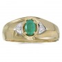 10k Yellow Gold Oval Emerald And Diamond Gents Ring