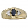 10k Yellow Gold Oval Sapphire And Diamond Gents Ring