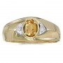 10k Yellow Gold Oval Citrine And Diamond Gents Ring