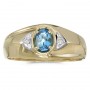 10k Yellow Gold Oval Blue Topaz And Diamond Gents Ring