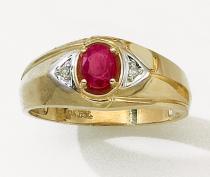 14k Yellow Gold Oval Ruby And Diamond Gents Ring