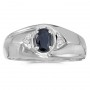 14k White Gold Oval Sapphire And Diamond Gents Ring