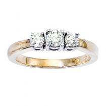 14K Yellow Gold Three Stone .50 Ct Round Diamond Ring
