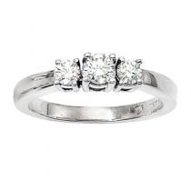 14K White Gold Three Stone .50 Ct Round Diamond Ring