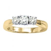 14K Yellow Gold Three Stone .75 Ct Round Diamond Ring