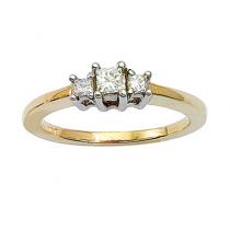 14K Yellow Gold Three Stone .25 Ct Princess Diamond Ring