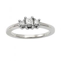 14K White Gold Three Stone .25 Ct Princess Diamond Ring