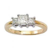 14K Yellow Gold Three Stone 1 Ct Princess Diamond Ring