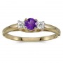 10k Yellow Gold Round Amethyst And Diamond Ring