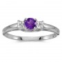 14k White Gold Round Amethyst And Diamond Ring