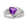 14K White Gold 7mm Trillion Amethyst Wide Shank Ring