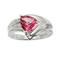 14K White Gold 7mm Trillion Pink Topaz Wide Shank Ring