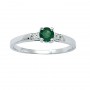 14K White Gold Round Emerald and Diamond Ring