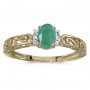 10k Yellow Gold Oval Emerald And Diamond Ring