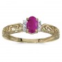 10k Yellow Gold Oval Ruby And Diamond Ring