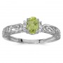 10k White Gold Oval Peridot And Diamond Ring