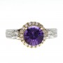 14K Two Tone White and Yellow Gold 8mm Round Concave Amethyst and .55 Ct Diamond