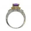 14K Two Tone White and Yellow Gold 8mm Round Concave Amethyst and .55 Ct Diamond