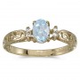 14k Yellow Gold Oval Aquamarine And Diamond Filagree Ring