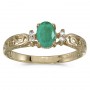 14k Yellow Gold Oval Emerald And Diamond Filagree Ring