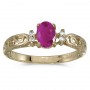 14k Yellow Gold Oval Ruby And Diamond Filagree Ring