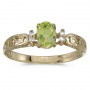 14k Yellow Gold Oval Peridot And Diamond Filagree Ring