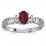 14k White Gold Oval Garnet And Diamond Filagree Ring