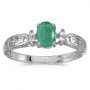 14k White Gold Oval Emerald And Diamond Filagree Ring