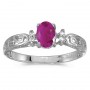 14k White Gold Oval Ruby And Diamond Filagree Ring