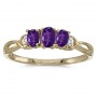 10k Yellow Gold Oval Amethyst And Diamond Three Stone Ring