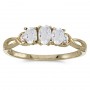 10k Yellow Gold Oval White Topaz And Diamond Three Stone Ring