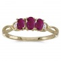 10k Yellow Gold Oval Ruby And Diamond Three Stone Ring