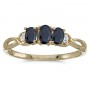 10k Yellow Gold Oval Sapphire And Diamond Three Stone Ring