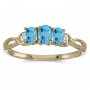 10k Yellow Gold Oval Blue Topaz And Diamond Three Stone Ring