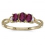 10k Yellow Gold Oval Rhodolite Garnet And Diamond Three Stone Ring