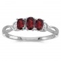 10k White Gold Oval Garnet And Diamond Three Stone Ring