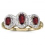 10k Yellow Gold Oval Garnet And Diamond Three Stone Ring