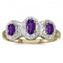 10k Yellow Gold Oval Amethyst And Diamond Three Stone Ring