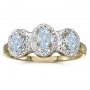 10k Yellow Gold Oval Aquamarine And Diamond Three Stone Ring