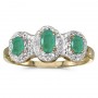 10k Yellow Gold Oval Emerald And Diamond Three Stone Ring