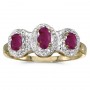 10k Yellow Gold Oval Ruby And Diamond Three Stone Ring