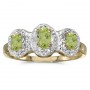 10k Yellow Gold Oval Peridot And Diamond Three Stone Ring