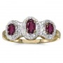 10k Yellow Gold Oval Rhodolite Garnet And Diamond Three Stone Ring