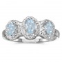 10k White Gold Oval Aquamarine And Diamond Three Stone Ring