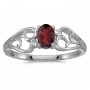 10k White Gold Oval Garnet And Diamond Ring