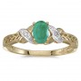 10k Yellow Gold Oval Emerald And Diamond Ring