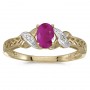 10k Yellow Gold Oval Ruby And Diamond Ring