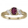 10k Yellow Gold Oval Rhodolite Garnet And Diamond Ring