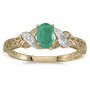 14k Yellow Gold Oval Emerald And Diamond Ring