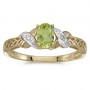 14k Yellow Gold Oval Peridot And Diamond Ring